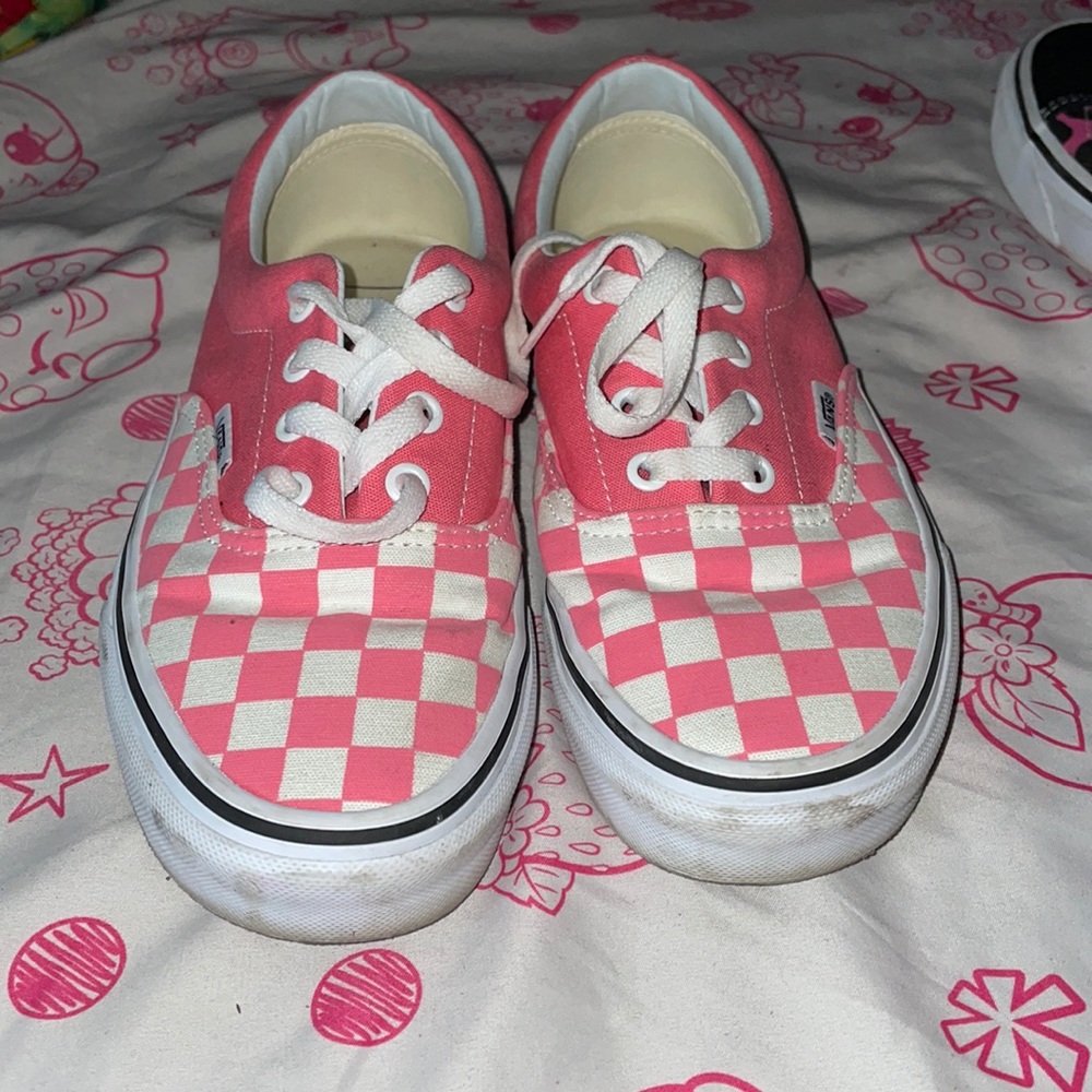 White and Pink Checkered Vans